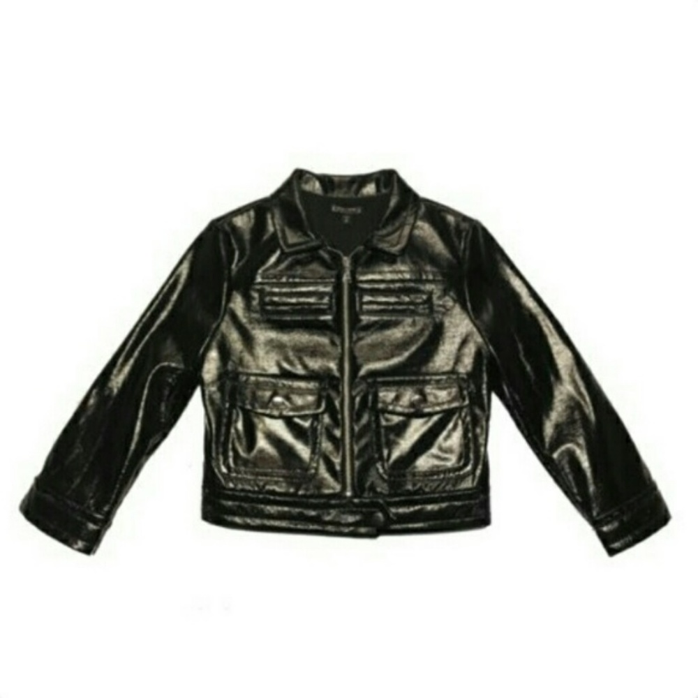 Express crop vinyl shiny faux leather jacket XS